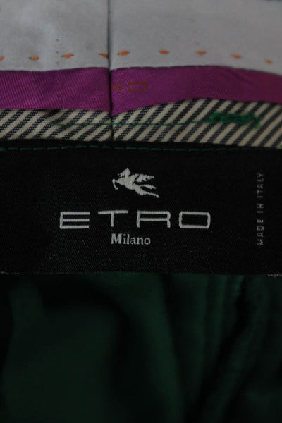 Etro Women Cropped Pants Green Cotton Button Inseam 32 Size 46