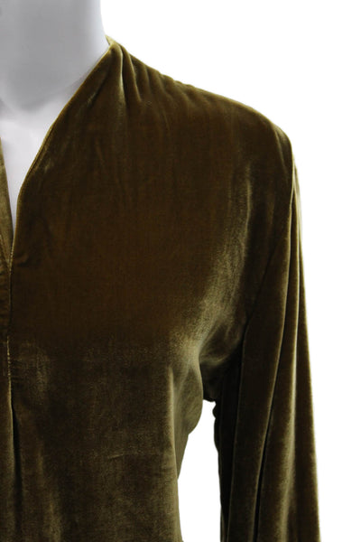 Sandra Mansour Womens Silk Tunic Blouse Green V-Neck Long Sleeve Size 42