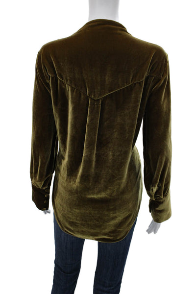 Sandra Mansour Womens Silk Tunic Blouse Green V-Neck Long Sleeve Size 42