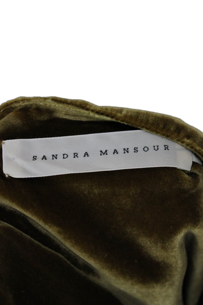 Sandra Mansour Womens Silk Tunic Blouse Green V-Neck Long Sleeve Size 42