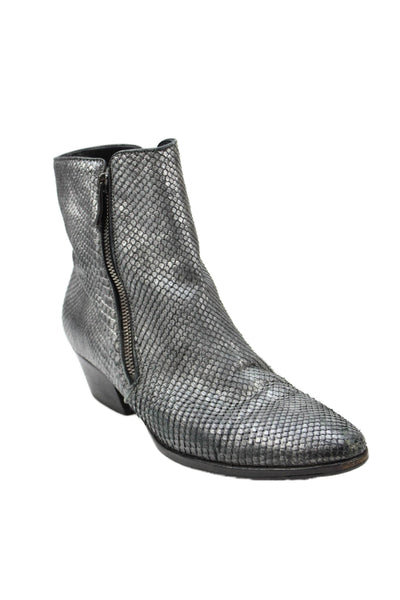 Barbara Bui Womens Faux Snakeskin Ankle Boots Gray Size 7.5