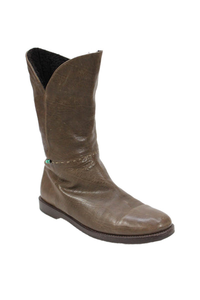 Henry Beguelin Womens Leather Mid Calf Boots Brown Size 7