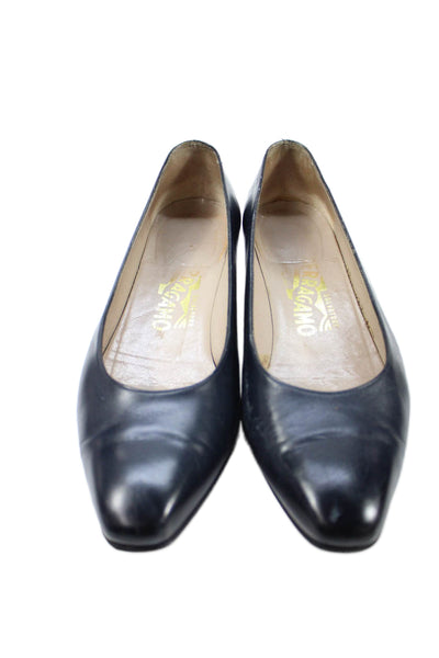 Salvatore Ferragamo Womens Leather Slip-On Ballet Flats Black Size 7