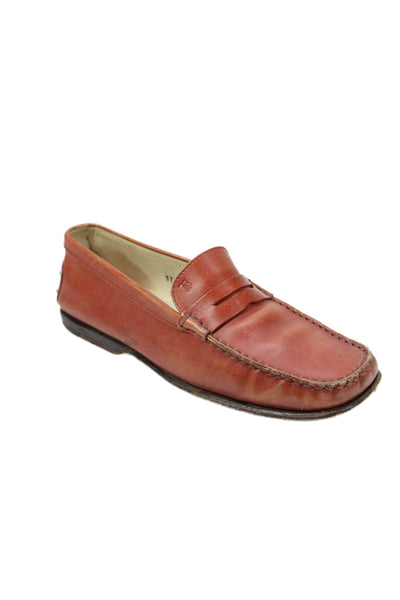 Tods Womens Leather Slip-On Flat Penny Loafers Solid Brown Size 7.5