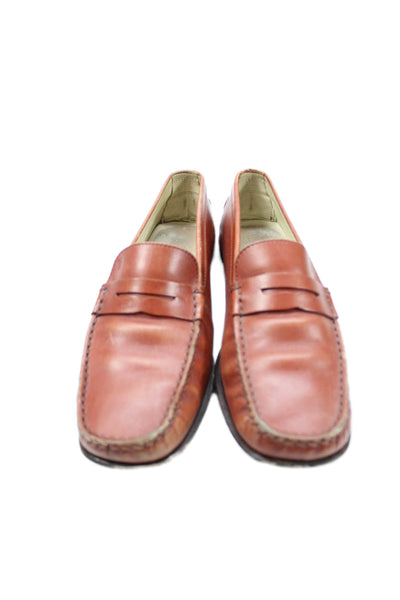 Tods Womens Leather Slip-On Flat Penny Loafers Solid Brown Size 7.5