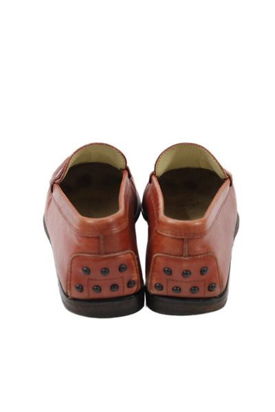 Tods Womens Leather Slip-On Flat Penny Loafers Solid Brown Size 7.5