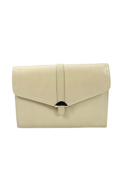 Saks Fifth Avenue Womens Leather Snap Closure Shoulder Handbag Beige