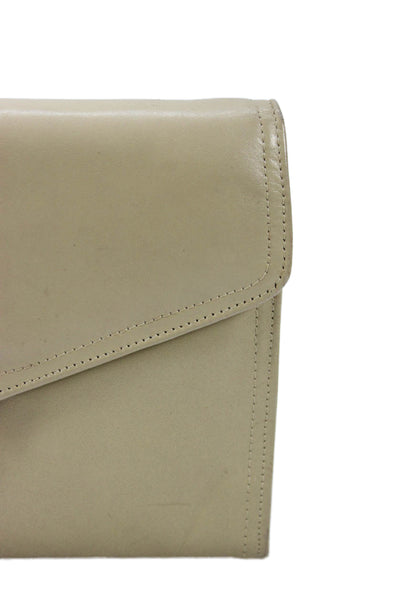 Saks Fifth Avenue Womens Leather Snap Closure Shoulder Handbag Beige