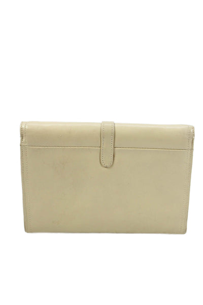 Saks Fifth Avenue Womens Leather Snap Closure Shoulder Handbag Beige