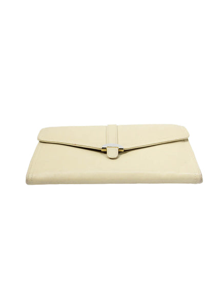 Saks Fifth Avenue Womens Leather Snap Closure Shoulder Handbag Beige