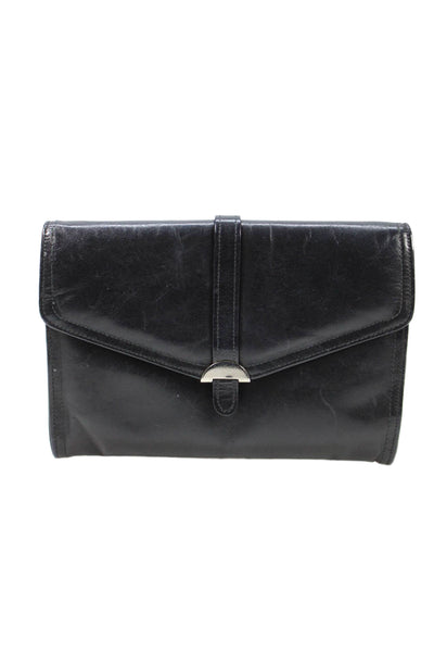 Saks Fifth Avenue Womens Leather Snap Closure Shoulder Handbag Black