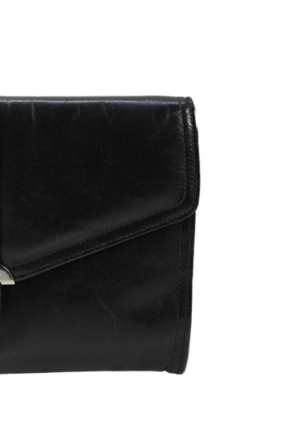 Saks Fifth Avenue Womens Leather Snap Closure Shoulder Handbag Black
