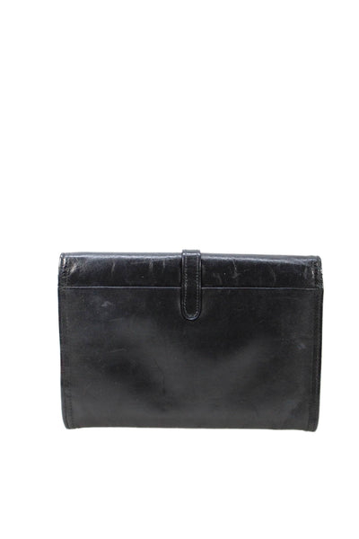Saks Fifth Avenue Womens Leather Snap Closure Shoulder Handbag Black