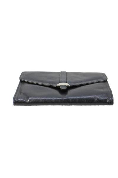 Saks Fifth Avenue Womens Leather Snap Closure Shoulder Handbag Black