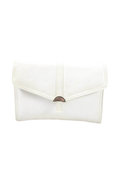 Saks Fifth Avenue Womens Leather Snap Closure Shoulder Handbag White
