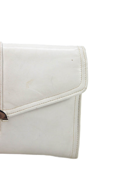 Saks Fifth Avenue Womens Leather Snap Closure Shoulder Handbag White