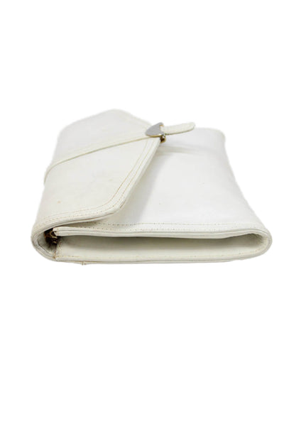 Saks Fifth Avenue Womens Leather Snap Closure Shoulder Handbag White