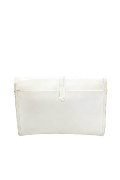 Saks Fifth Avenue Womens Leather Snap Closure Shoulder Handbag White