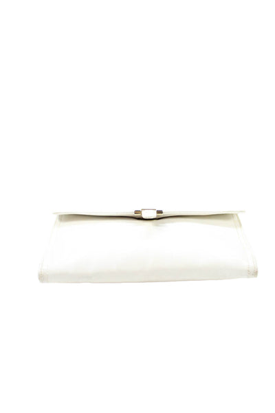 Saks Fifth Avenue Womens Leather Snap Closure Shoulder Handbag White