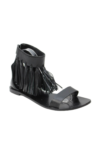Loeffler Randall Womens Leather Tassel Trim Ankle Strap Sandals Black Size 9 B