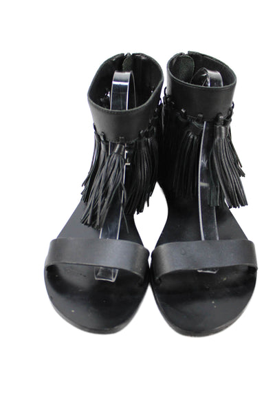 Loeffler Randall Womens Leather Tassel Trim Ankle Strap Sandals Black Size 9 B