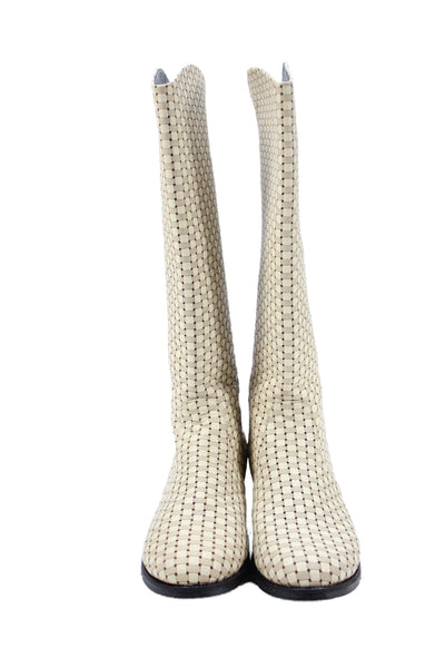 Artemis Design Co Womens Back Zip Block Heel Geometric Boots Beige Size 38