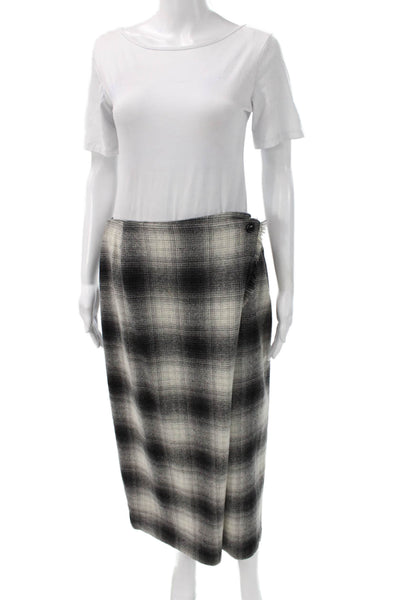 J. Mclaughlin Women Black Plaid Wool Wrap Skirt Long Size 12