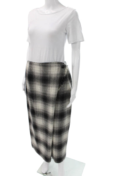 J. Mclaughlin Women Black Plaid Wool Wrap Skirt Long Size 12