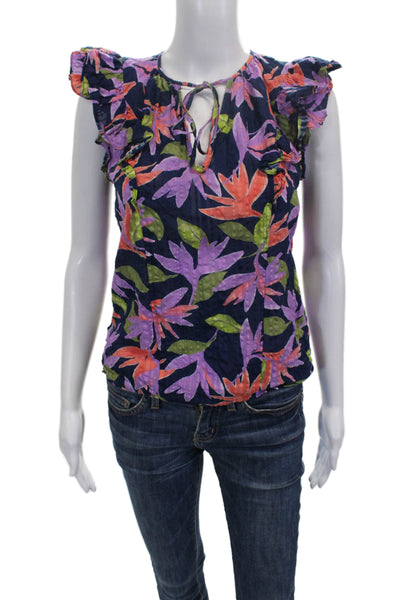 Ramy Brook Women Multicolor Cotton V-Neck Floral Blouse Sleeveless Size XS