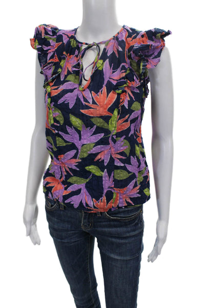 Ramy Brook Women Multicolor Cotton V-Neck Floral Blouse Sleeveless Size XS