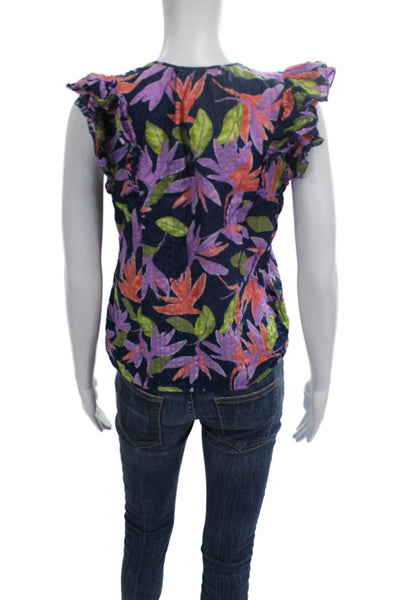 Ramy Brook Women Multicolor Cotton V-Neck Floral Blouse Sleeveless Size XS