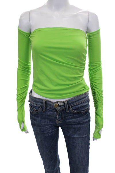 Helmut Lang Women Off Shoulder Green Polyester Blouse Long Sleeve Size S