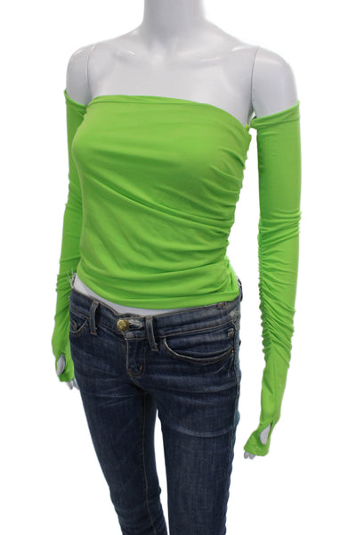 Helmut Lang Women Off Shoulder Green Polyester Blouse Long Sleeve Size S