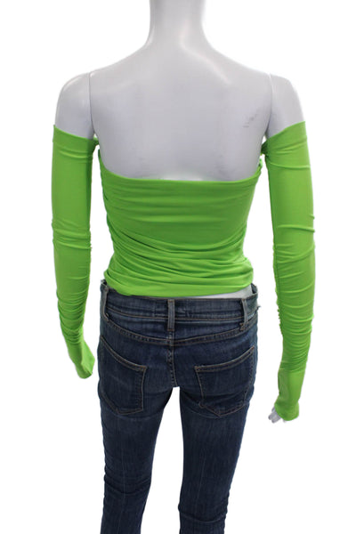 Helmut Lang Women Off Shoulder Green Polyester Blouse Long Sleeve Size S