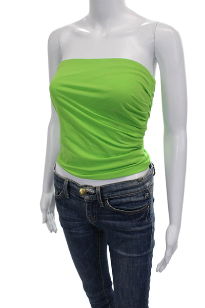 Helmut Lang Women Off Shoulder Green Polyester Blouse Long Sleeve Size S