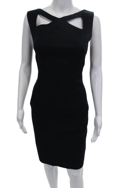 L'Agence Womens Bodycon Dress Black Sleeveless Crew Neck Zip Short Size 4