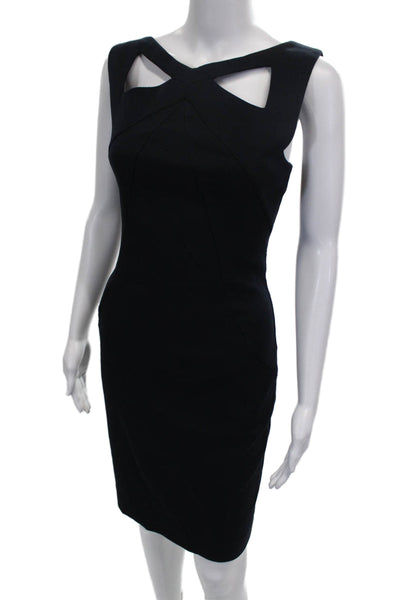 L'Agence Womens Bodycon Dress Black Sleeveless Crew Neck Zip Short Size 4