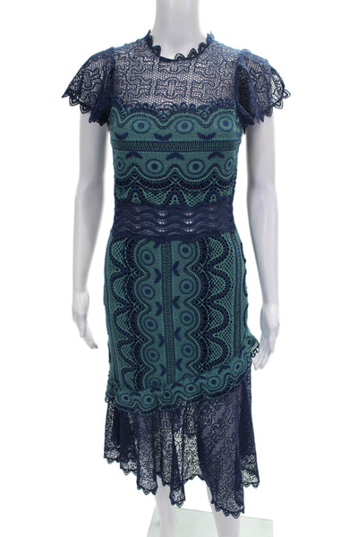Sea New York Womens Blue Sheath Dress High Neck Knee Length Cotton Size 0