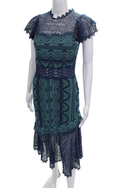 Sea New York Womens Blue Sheath Dress High Neck Knee Length Cotton Size 0