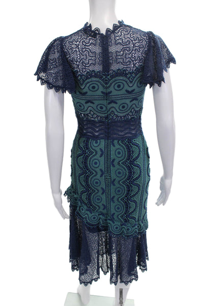 Sea New York Womens Blue Sheath Dress High Neck Knee Length Cotton Size 0
