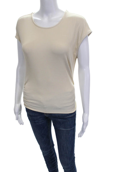 BTFBM Womens Basic T-Shirt Beige Modal Blend Round Neck Cap Sleeve Size M