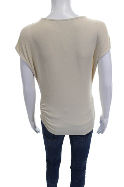 BTFBM Womens Basic T-Shirt Beige Modal Blend Round Neck Cap Sleeve Size M