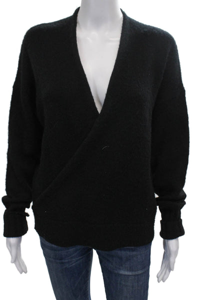 Rocky Barnes Women Wrap Merino Wool V-Neck Black Sweater Size M