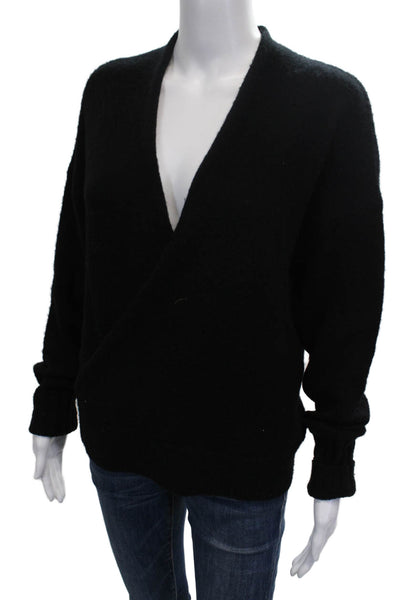 Rocky Barnes Women Wrap Merino Wool V-Neck Black Sweater Size M