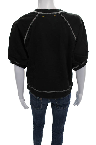 Kerri Rosenthal Women Black Cotton Basic T-Shirt Crew Neck Short Sleeve Size S