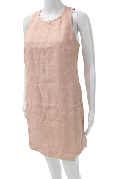 J Crew Women Shift Dress Sleeveless Pink Linen Knee Length Size S Petite