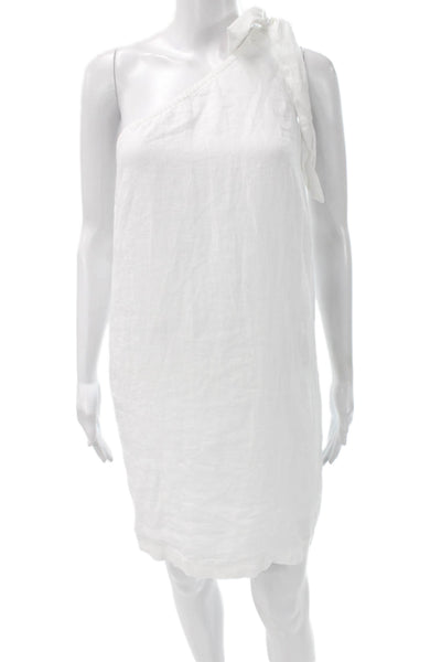 J Crew Womens Shift One Shoulder Sleeveless Linen Knee White Dress Size XS
