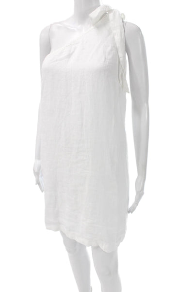 J Crew Womens Shift One Shoulder Sleeveless Linen Knee White Dress Size XS