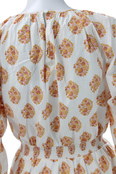 J Crew Womens Fit & Flare Dress White Floral Cotton 3/4 Sleeve Size XS