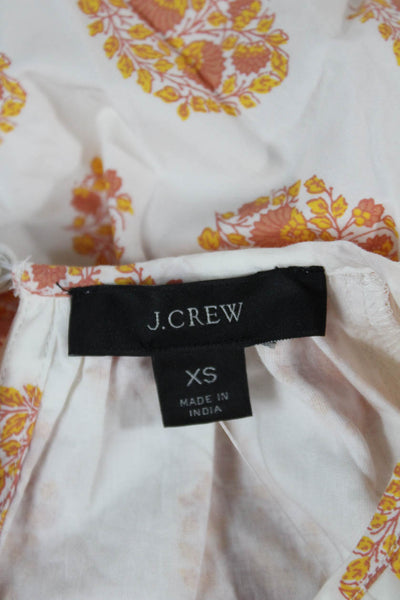 J Crew Womens Fit & Flare Dress White Floral Cotton 3/4 Sleeve Size XS